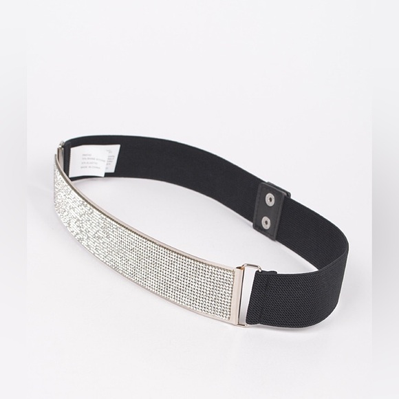 Rhinestone Metallic Plaque Elastic Statement Belt - Picture 6 of 7